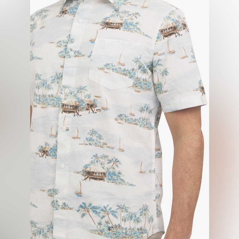 *NWT* CHAPS Men Size MEDIUM Sea Salt Coast Tropical Button Down Shirt CM15SW960 - Picture 5 of 9